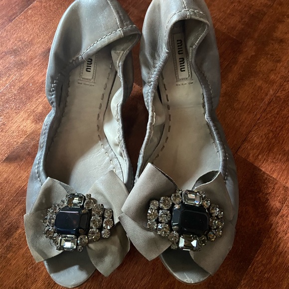 EUC Miu Miu peeptoe JEWELED leather flats - Picture 2 of 8
